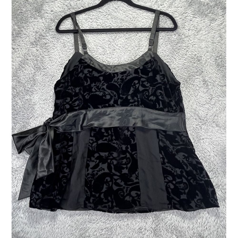Lane Bryant Womens 16 Burnout Velvet Camisole Black Side Tie Y2K Whimsigoth - Picture 3 of 9